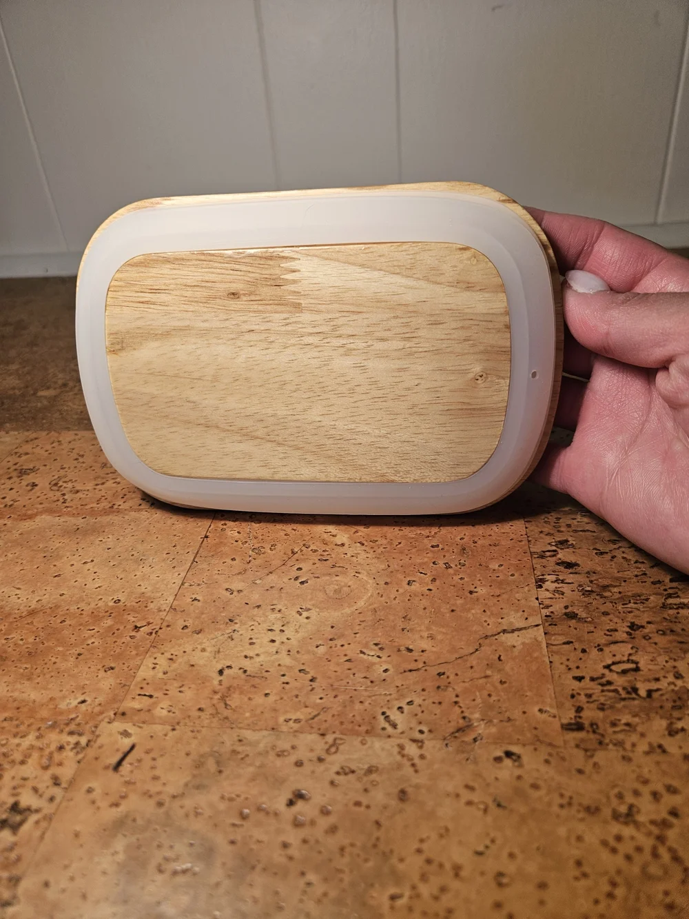 Ceramic Butter Container with Wooden Lid — Cream
